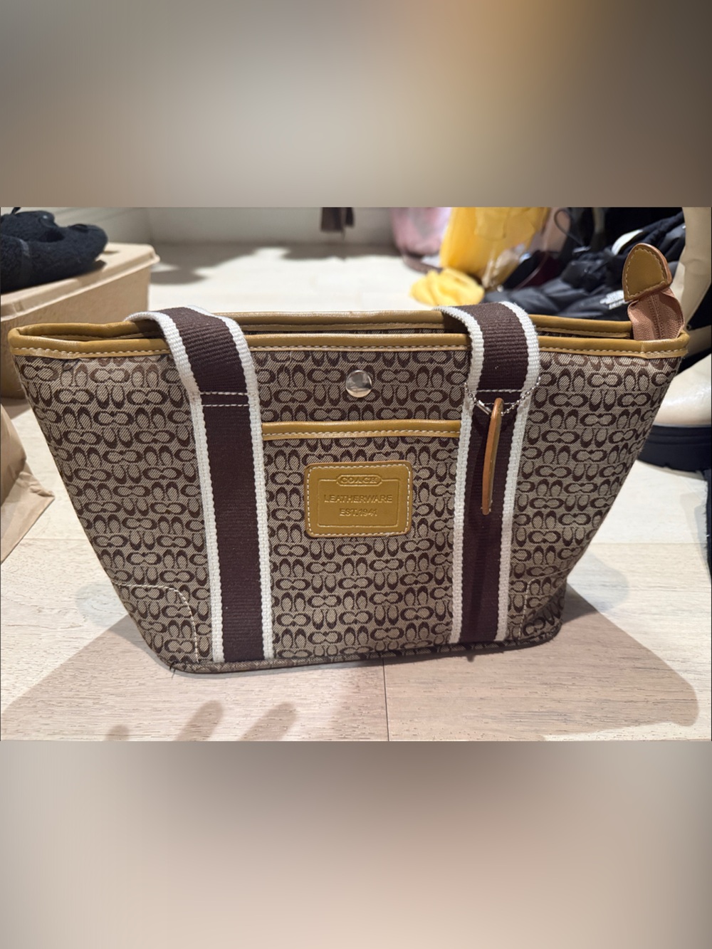 Coach Brown Signature Toiletry Bag with Tan Trim
